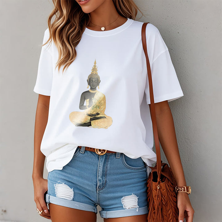 Koszulka z nadrukiem Buddha Stones Buddy Medytujący Budda Wzór Bawełna T-shirt - image 7