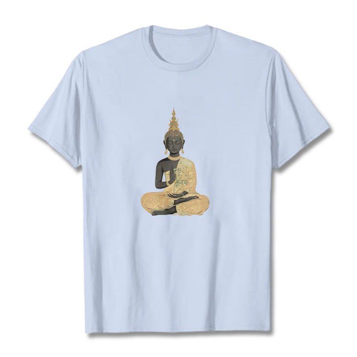 Koszulka z nadrukiem Buddha Stones Buddy Medytujący Budda Wzór Bawełna T-shirt - Jasnoniebieski - 2XL - image 15