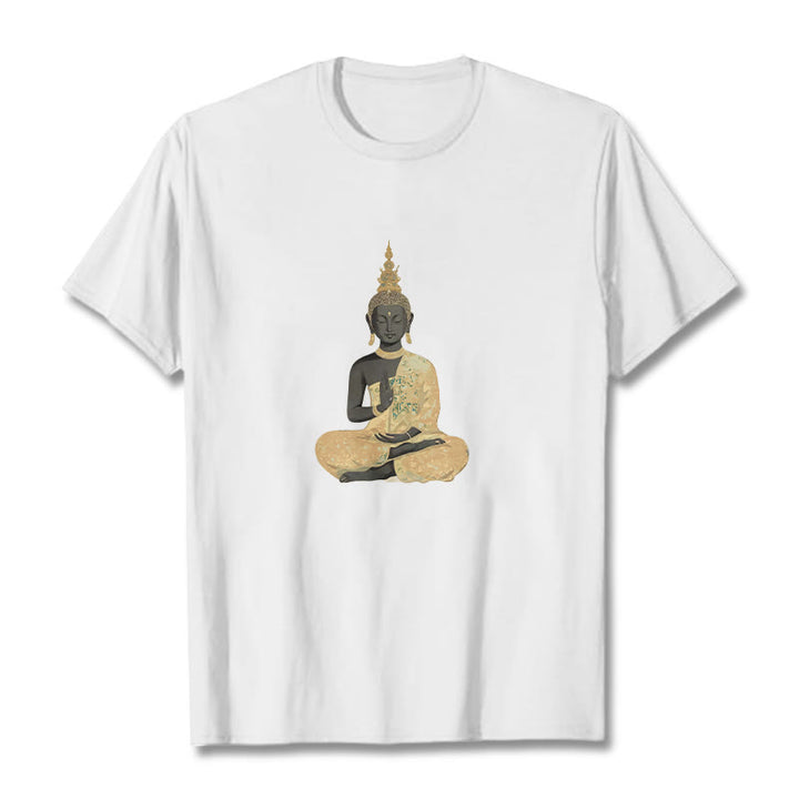 Koszulka z nadrukiem Buddha Stones Buddy Medytujący Budda Wzór Bawełna T-shirt - Biały - 2XL - image 5