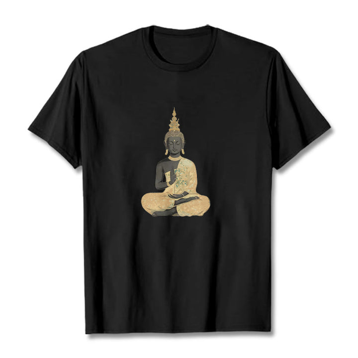 Koszulka z nadrukiem Buddha Stones Buddy Medytujący Budda Wzór Bawełna T-shirt - Czarny - 2XL - image 10