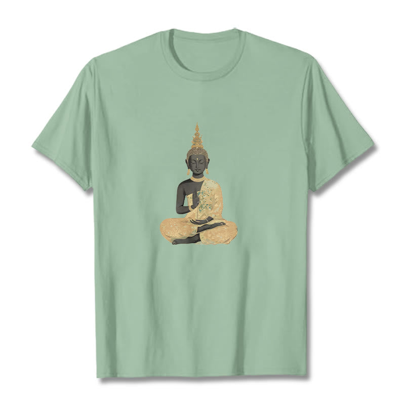 Koszulka z nadrukiem Buddha Stones Buddy Medytujący Budda Wzór Bawełna T-shirt - PaleGreen - 2XL - image 16