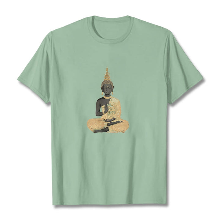 Koszulka z nadrukiem Buddha Stones Buddy Medytujący Budda Wzór Bawełna T-shirt - PaleGreen - 2XL - image 17