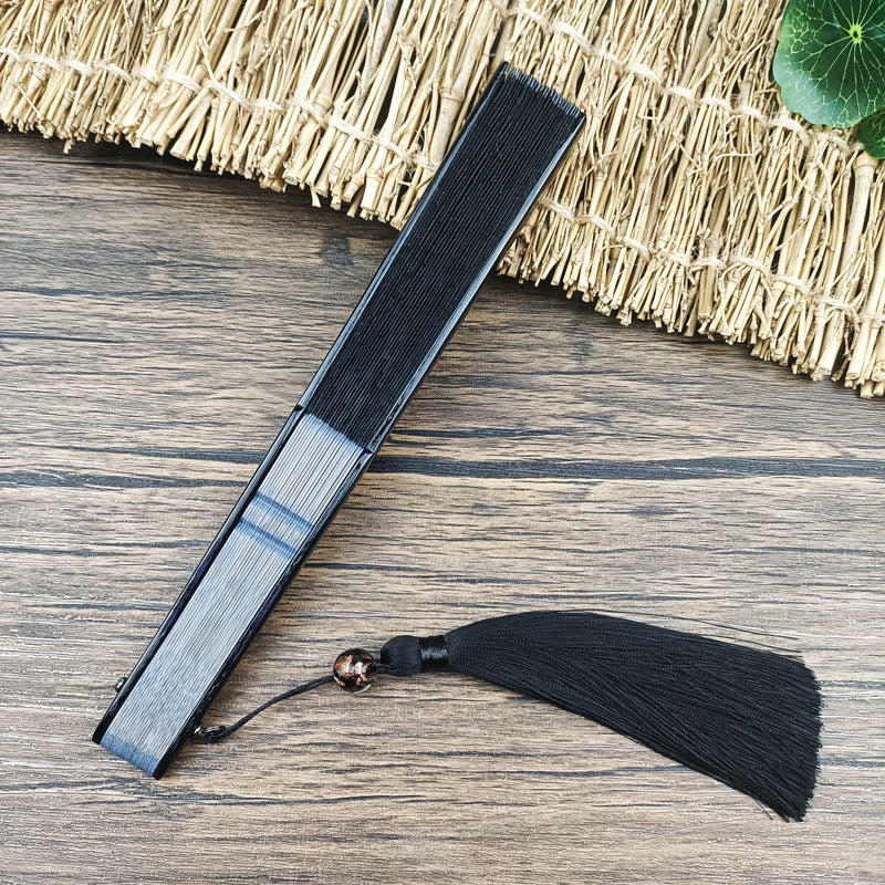 Buddha Stones Retro Liście Kwiat Jedwab Ręczny Składany Wachlarz Bambusowy