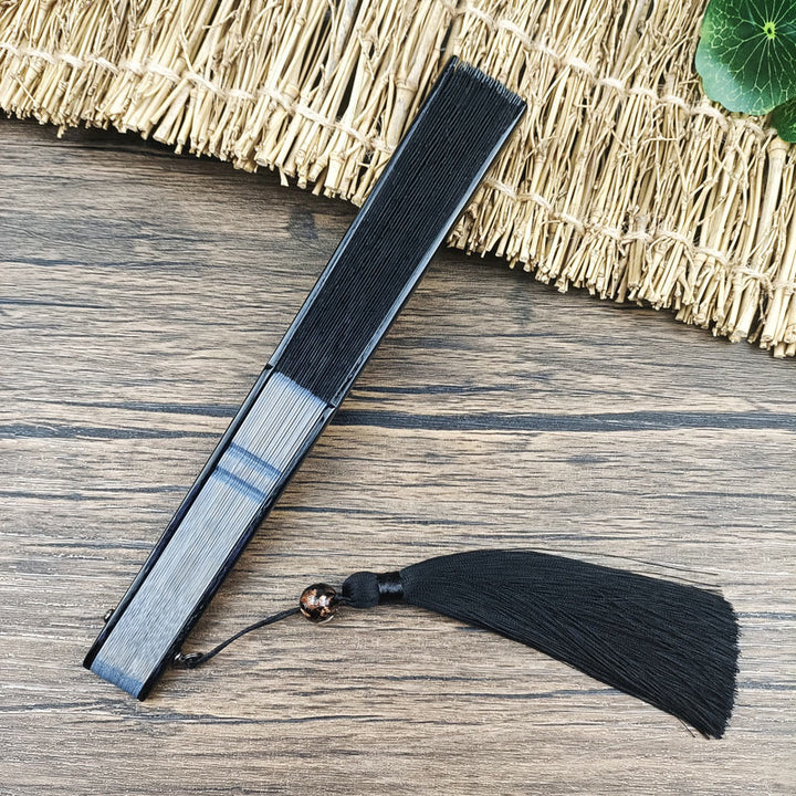 Buddha Stones Retro Liście Kwiat Jedwab Ręczny Składany Wachlarz Bambusowy