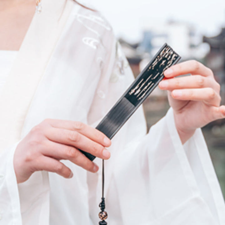 Buddha Stones Plum Blossom Crane Silk Ręczny składany wachlarz bambusowy