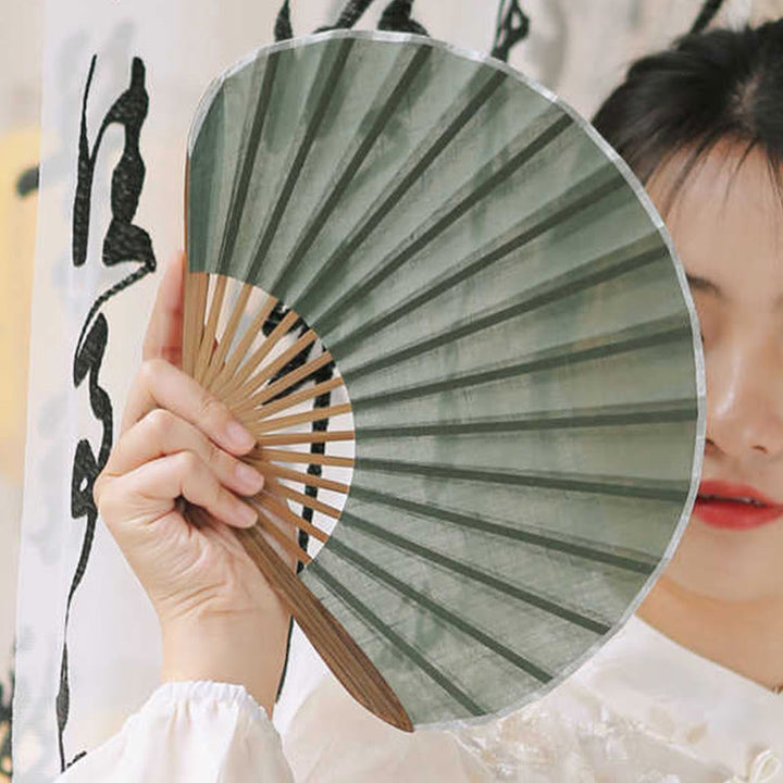 Buddha Stones Retro Jednolity Kolor Kształt Muszli Ręczny Składany Wentylator Bambusowy