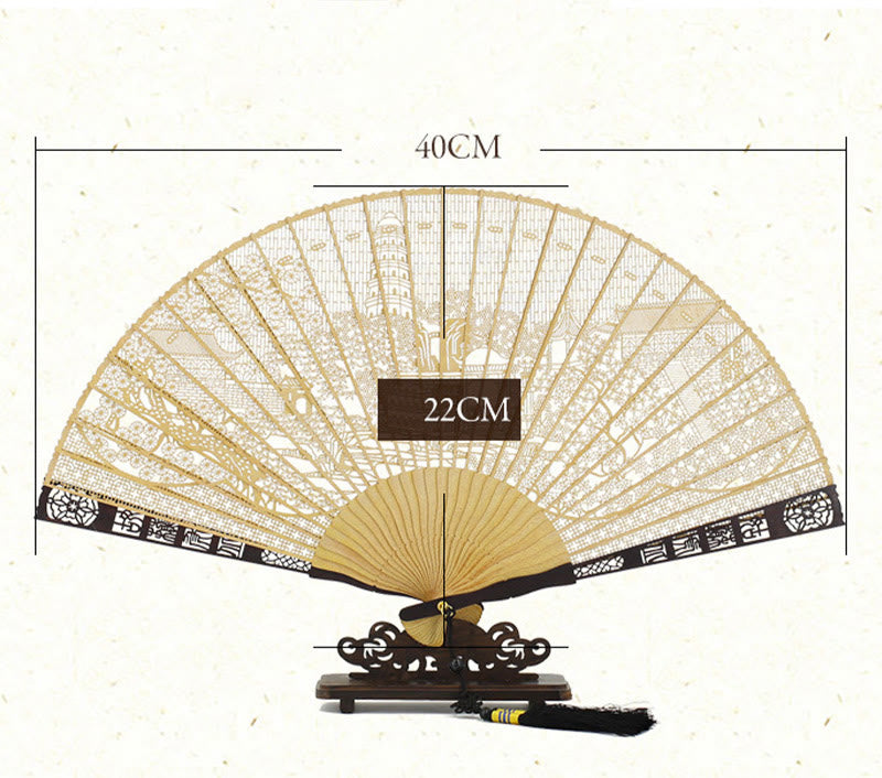 Buddha Stones Pusta Rzeźba Suzhou Ogród Tygrys Wzgórze Wzór Ręczny Birmański Drewniany Składany Wachlarz