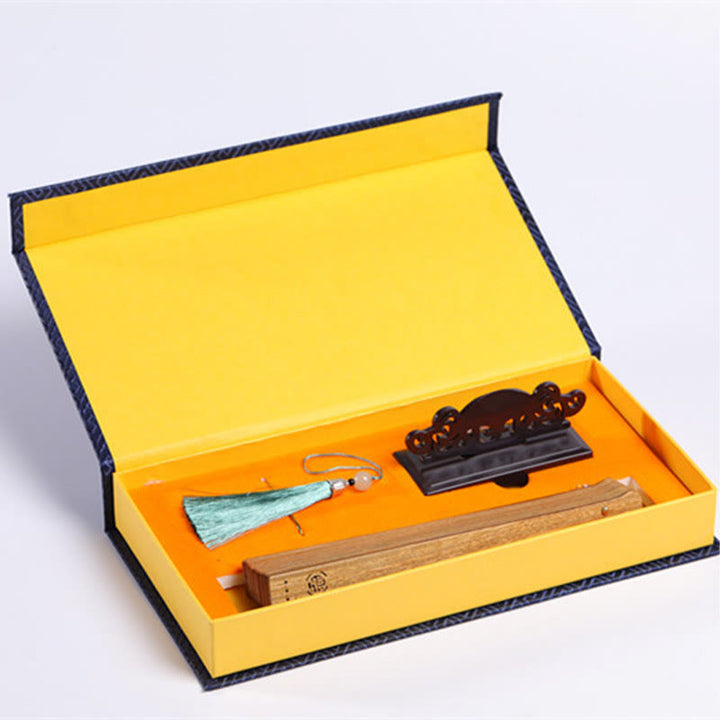 Buddha Stones Pomyślne Chmury Żuraw Paw Chang'e Księżyc Grawerowany Wzór Ręczny Zielony Sandałowiec Składany Wachlarz