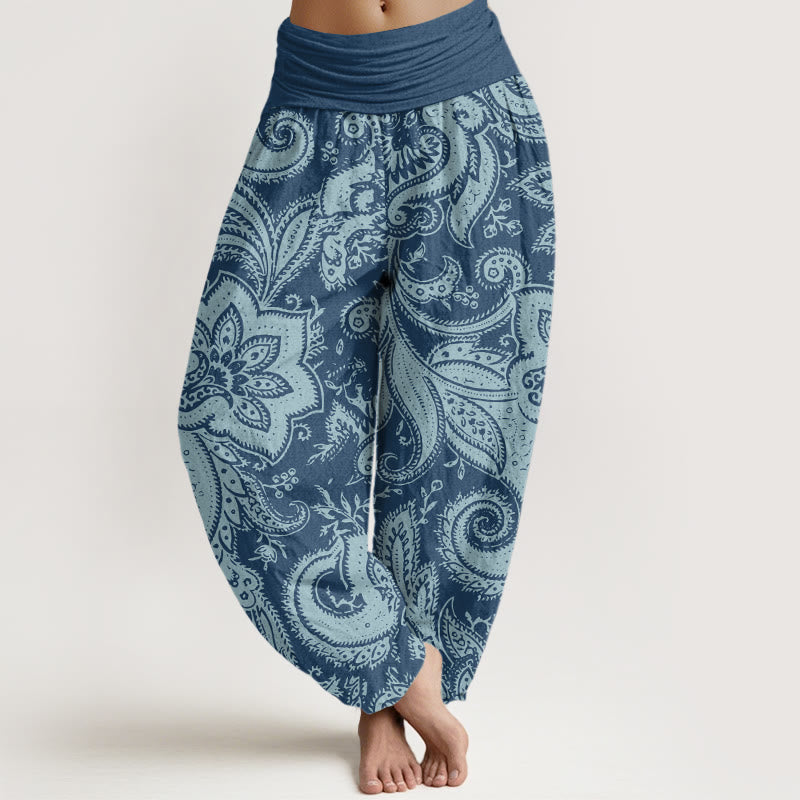 Buddha Stones Kamienie Paisley Wzory Damskie Spodnie Harem Elastyczny Pas - Stalowoniebieski - US22, UK/AU26, EU54 (6XL) - image 0
