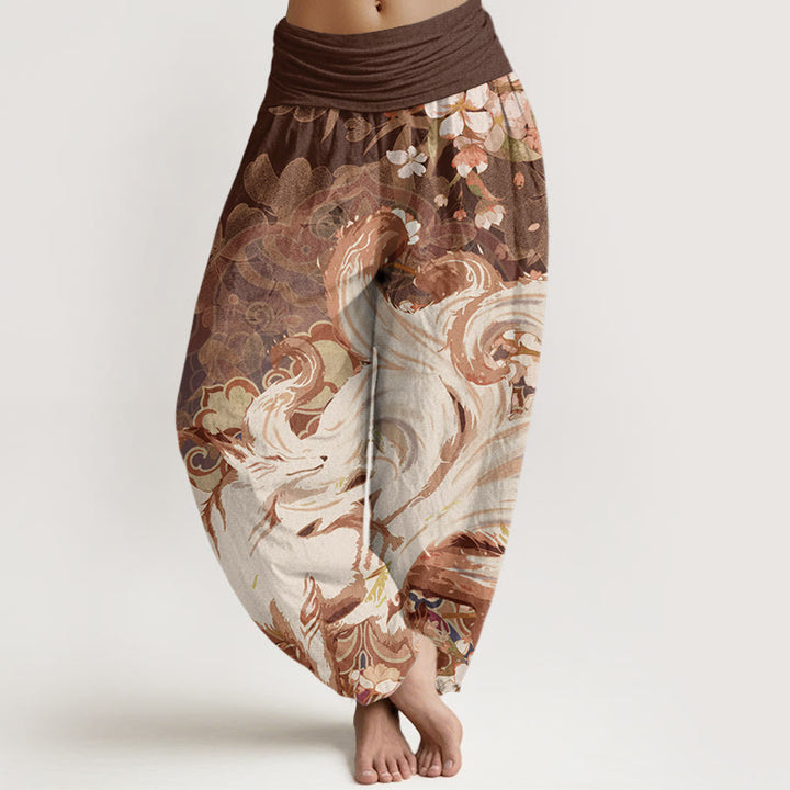Spodnie haremowe damskie z elastycznym pasem Buddha Stones Fox Cherry Blossoms - SaddleBrown - US22, UK/AU26, EU54 (6XL) - image 5