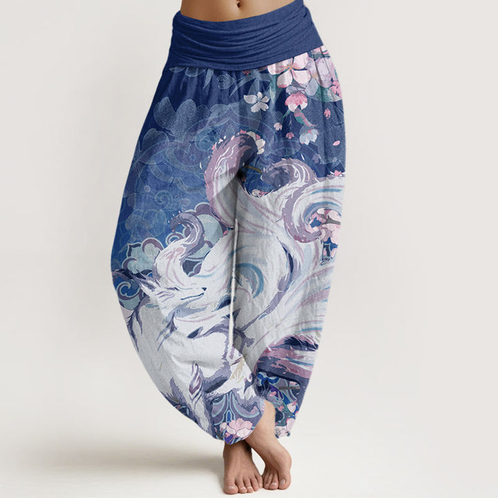 Spodnie haremowe damskie z elastycznym pasem Buddha Stones Fox Cherry Blossoms - Marynarka wojenna - US22, UK/AU26, EU54 (6XL) - image 8