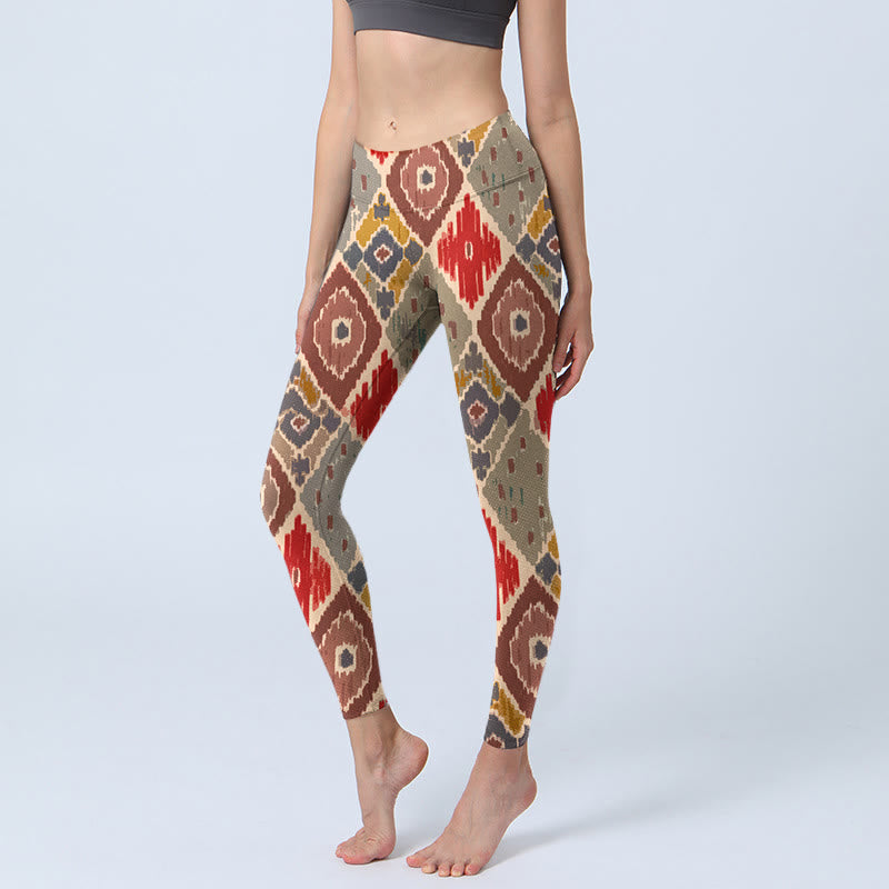 Leginsy do jogi damskie w kratę z nadrukiem Buddha Stones Gym - Czerwony - US18, UK/AU22, EU50 (4XL) - image 1