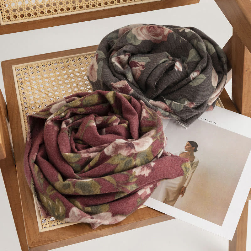 Buddha Stones Tybetański Szal Ogród Róża Jesień Zima Przytulny Podróżny Szalik Otulacz - image 1