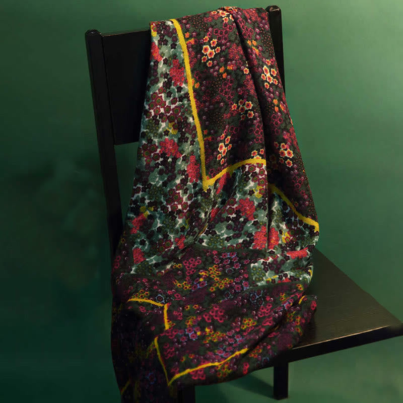 Buddha Stones Tybetański Pałac Vintage Malarstwo Olejne Kwiaty Szal Zimowy Przytulny Podróżny Szalik Owijany - Zielony Czerwony Żółty 135*135cm - image 0