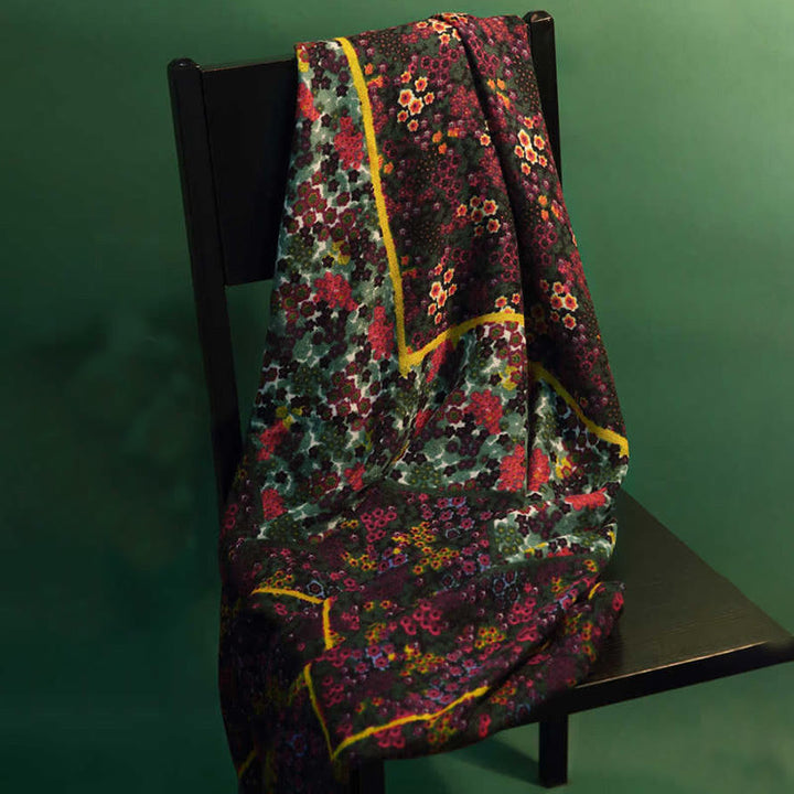 Buddha Stones Tybetański Pałac Vintage Malarstwo Olejne Kwiaty Szal Zimowy Przytulny Podróżny Szalik Owijany - Zielony Czerwony Żółty 135*135cm - image 0