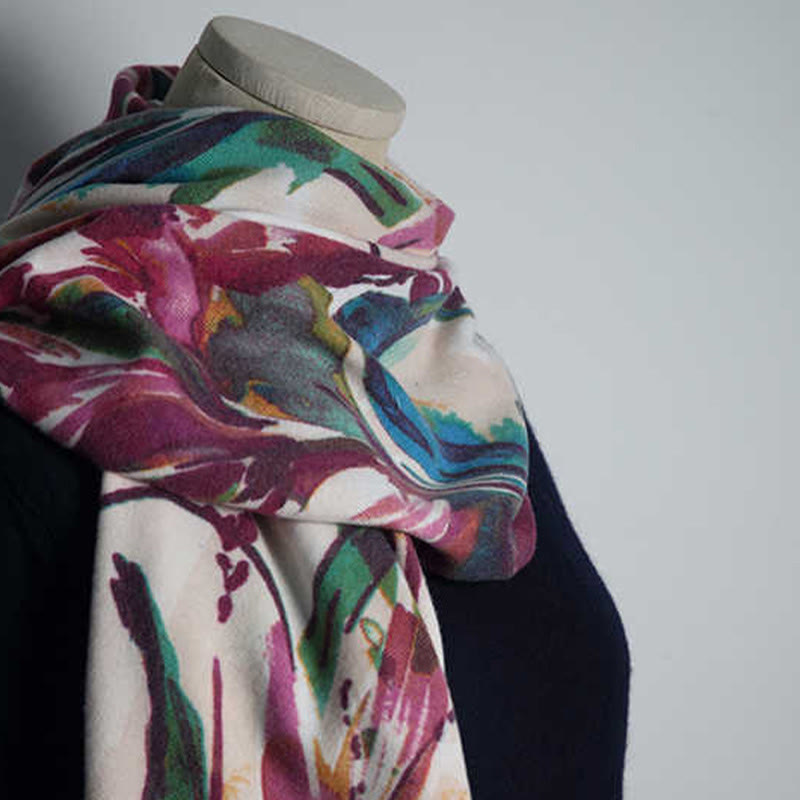 Buddha Stones Tybetański Słodki Kolorowy Kwiatowy Nadruk Szal Jesień Zima Miękki Szalik Otulacz - image 5