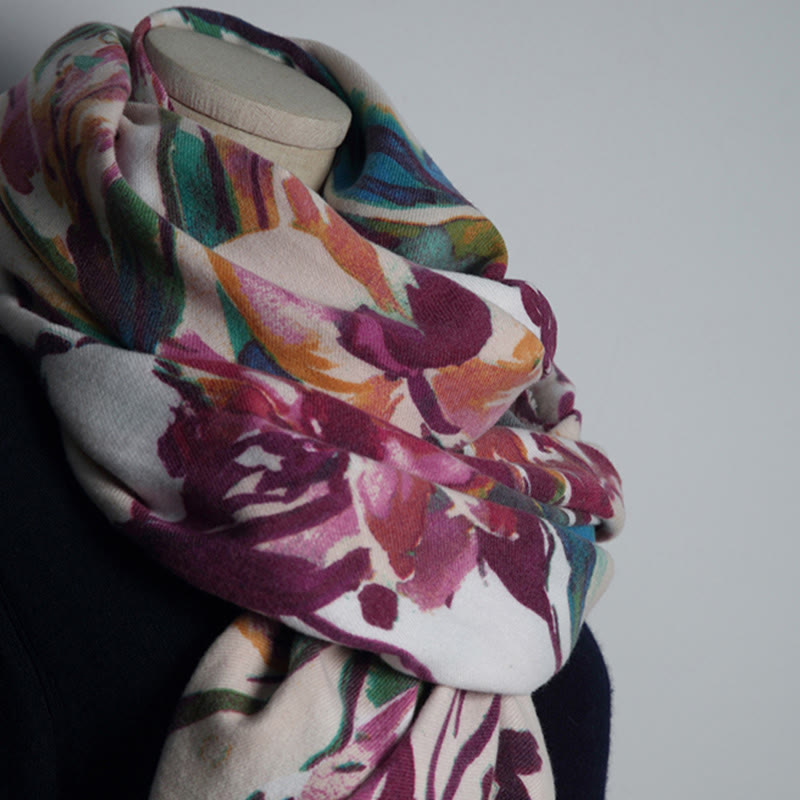 Buddha Stones Tybetański Słodki Kolorowy Kwiatowy Nadruk Szal Jesień Zima Miękki Szalik Otulacz - image 6