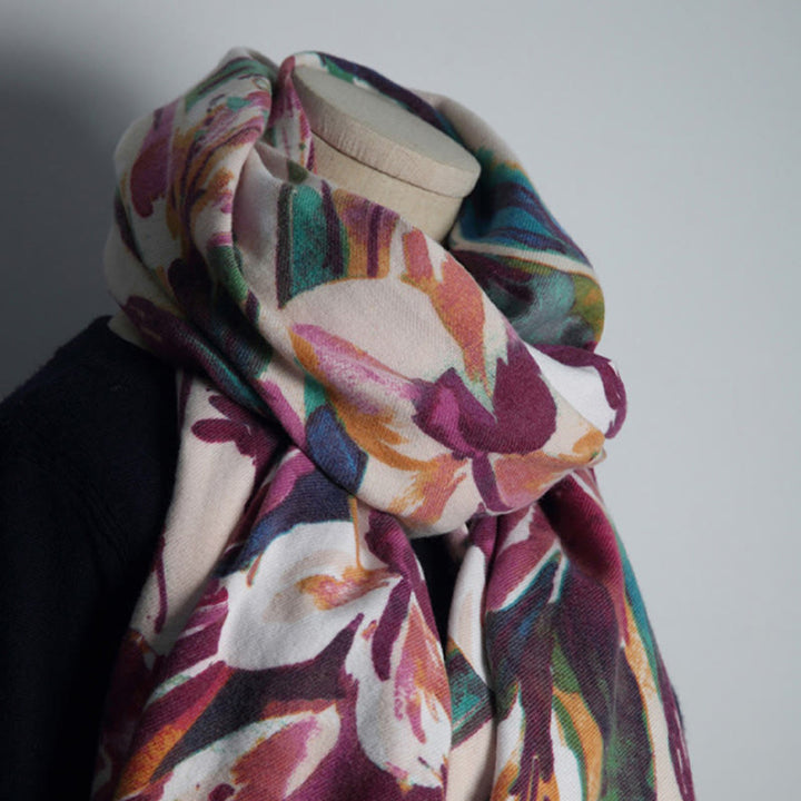 Buddha Stones Tybetański Słodki Kolorowy Kwiatowy Nadruk Szal Jesień Zima Miękki Szalik Otulacz - image 7