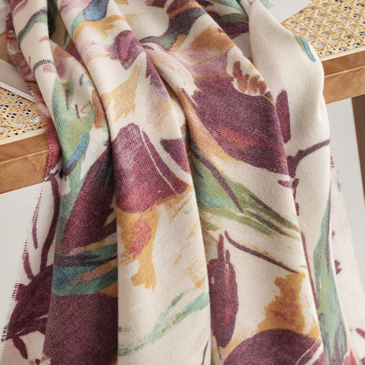 Buddha Stones Tybetański Słodki Kolorowy Kwiatowy Nadruk Szal Jesień Zima Miękki Szalik Otulacz - image 14