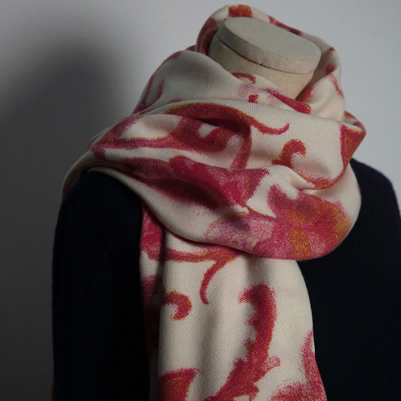 Buddha Stones Tybetański Czerwony Kwiat Drukuj Szal Jesień Zima Miękki Ciepły Szalik Otulacz - image 5