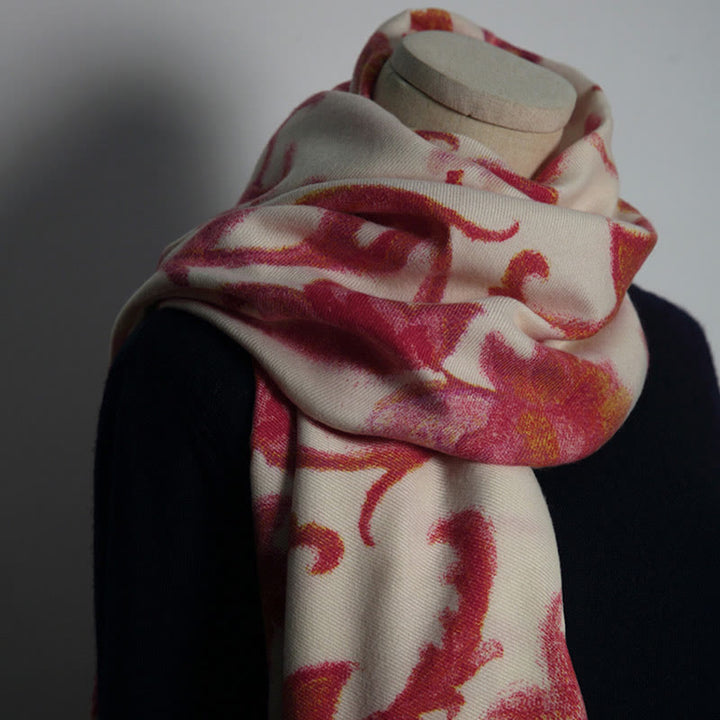 Buddha Stones Tybetański Czerwony Kwiat Drukuj Szal Jesień Zima Miękki Ciepły Szalik Otulacz - image 5