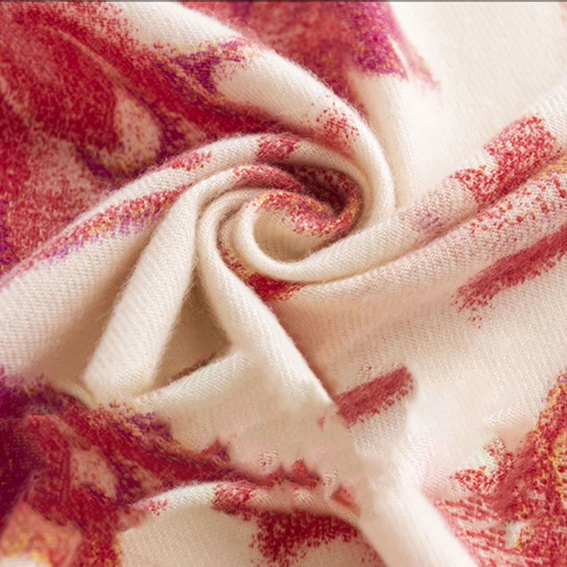 Buddha Stones Tybetański Czerwony Kwiat Drukuj Szal Jesień Zima Miękki Ciepły Szalik Otulacz - image 12