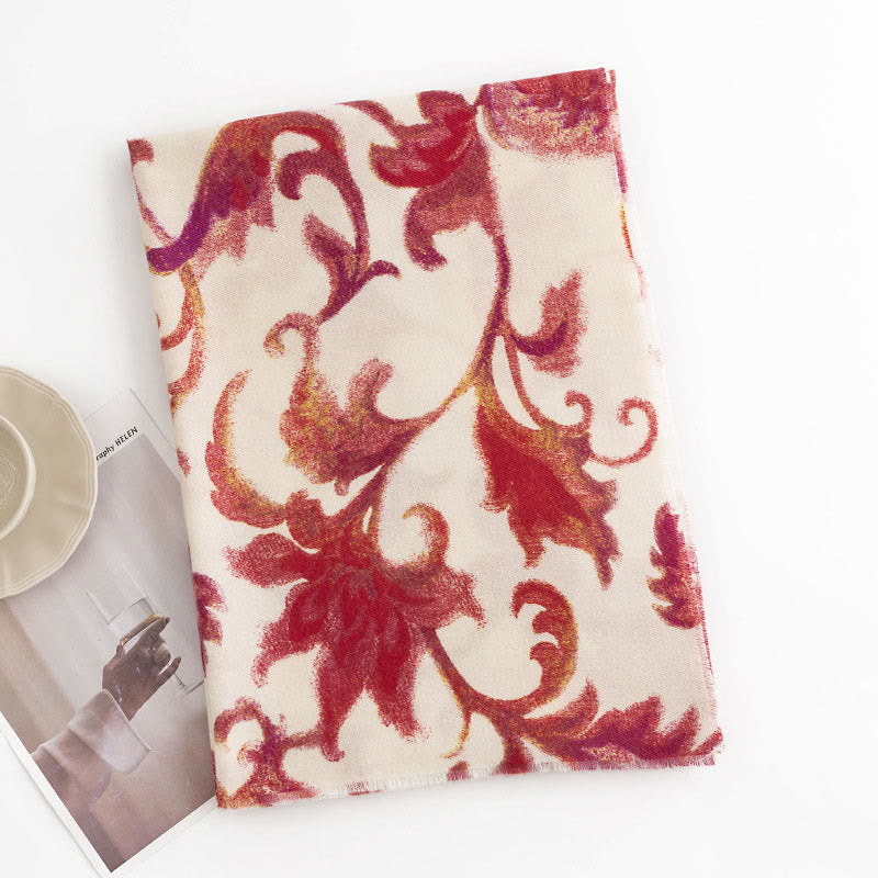 Buddha Stones Tybetański Czerwony Kwiat Drukuj Szal Jesień Zima Miękki Ciepły Szalik Otulacz - image 2