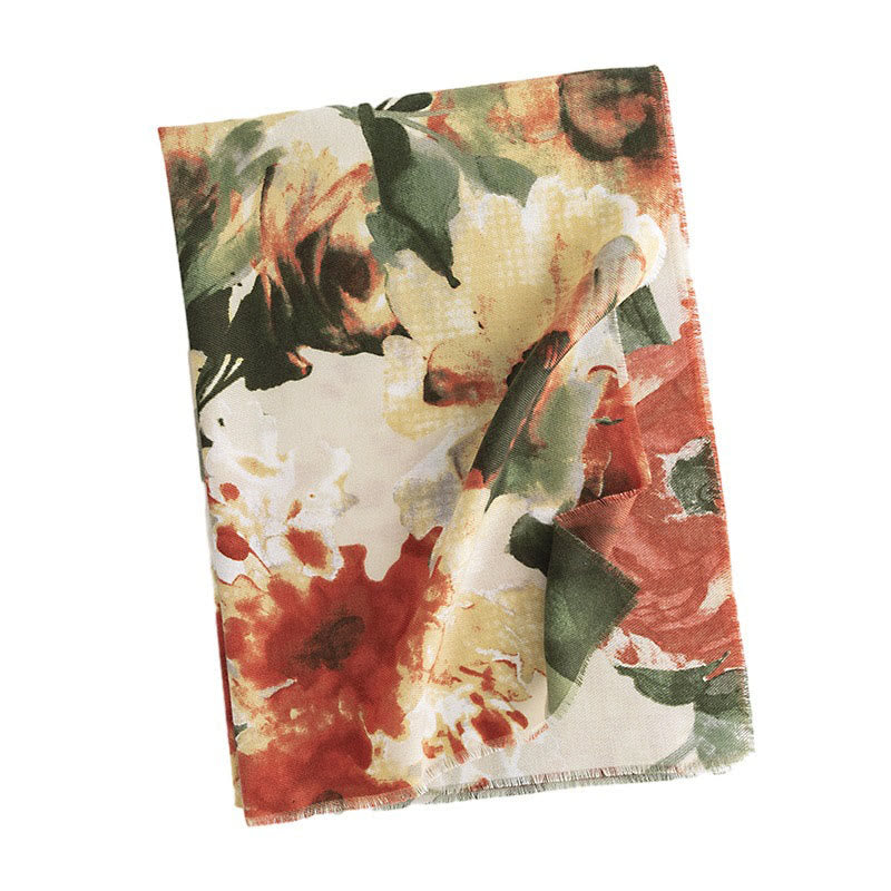 Buddha Stones Tybetańskie Chińskie Retro Malowanie Tuszem Kwiatowy Nadruk Szal Jesień Zima Przytulny Ciepły Szalik Otulacz - image 9