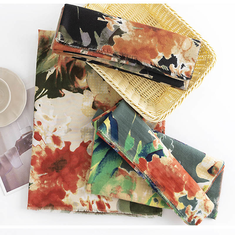 Buddha Stones Tybetańskie Chińskie Retro Malowanie Tuszem Kwiatowy Nadruk Szal Jesień Zima Przytulny Ciepły Szalik Otulacz - image 11