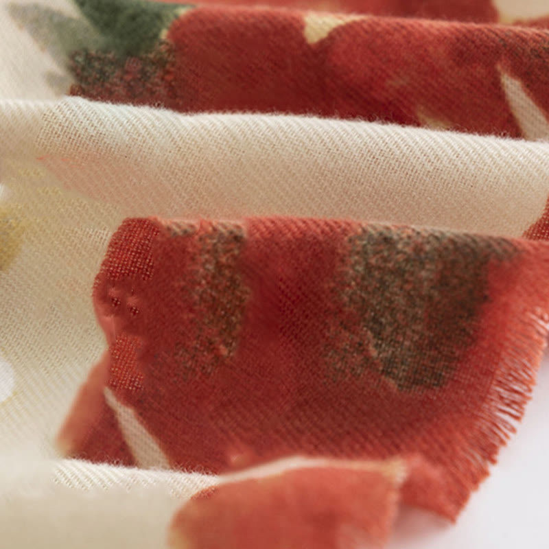 Buddha Stones Tybetańskie Chińskie Retro Malowanie Tuszem Kwiatowy Nadruk Szal Jesień Zima Przytulny Ciepły Szalik Otulacz - image 7