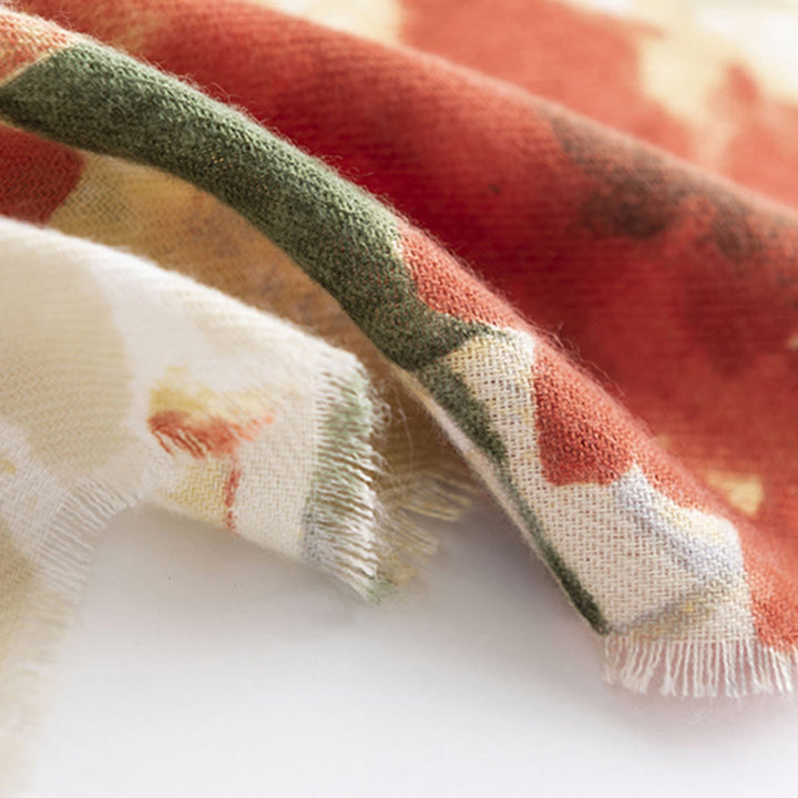 Buddha Stones Tybetańskie Chińskie Retro Malowanie Tuszem Kwiatowy Nadruk Szal Jesień Zima Przytulny Ciepły Szalik Otulacz - image 8