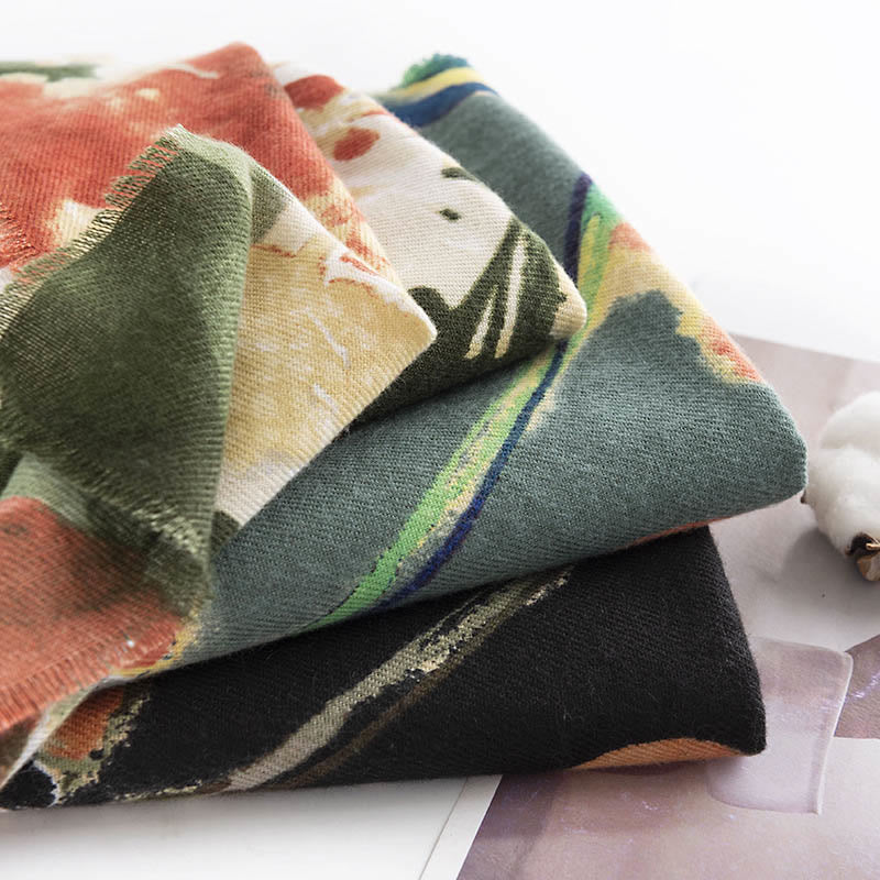 Buddha Stones Tybetańskie Chińskie Retro Malowanie Tuszem Kwiatowy Nadruk Szal Jesień Zima Przytulny Ciepły Szalik Otulacz - image 12