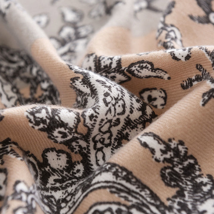 Buddha Stones Tybetański Etniczny Kwiatowy Nadruk Szal Jesień Zima Miękki Ciepły Szalik Otulacz - image 5