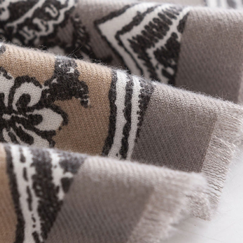 Buddha Stones Tybetański Etniczny Kwiatowy Nadruk Szal Jesień Zima Miękki Ciepły Szalik Otulacz - image 7