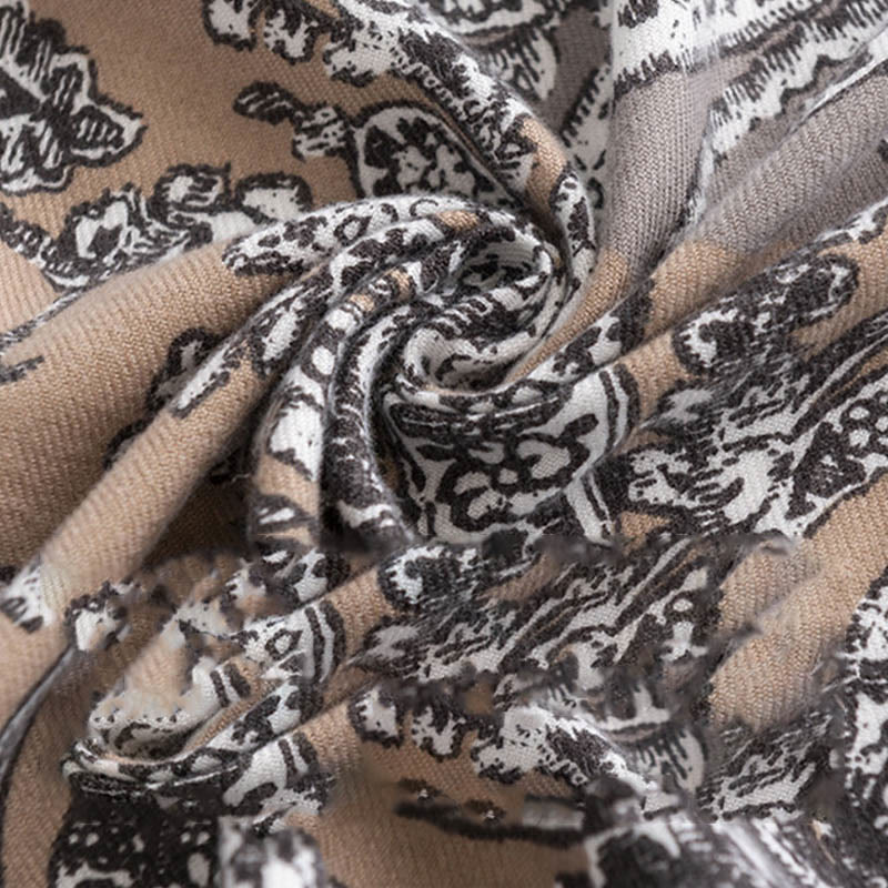 Buddha Stones Tybetański Etniczny Kwiatowy Nadruk Szal Jesień Zima Miękki Ciepły Szalik Otulacz - image 4