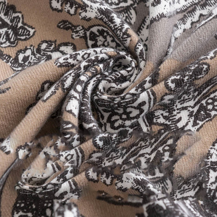 Buddha Stones Tybetański Etniczny Kwiatowy Nadruk Szal Jesień Zima Miękki Ciepły Szalik Otulacz - image 4