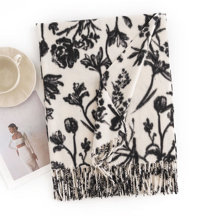 Buddha Stones Tybetański szal Kwitnące gałęzie kwiatów Drukuj frędzle Jesień Zima Przytulny Ciepły Szalik Otulacz - Biały 180*65cm - image 4