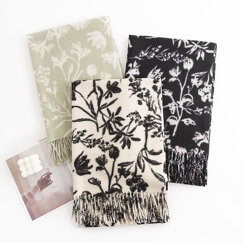 Buddha Stones Tybetański szal Kwitnące gałęzie kwiatów Drukuj frędzle Jesień Zima Przytulny Ciepły Szalik Otulacz - image 9