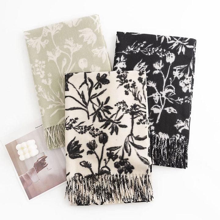 Buddha Stones Tybetański szal Kwitnące gałęzie kwiatów Drukuj frędzle Jesień Zima Przytulny Ciepły Szalik Otulacz - image 9