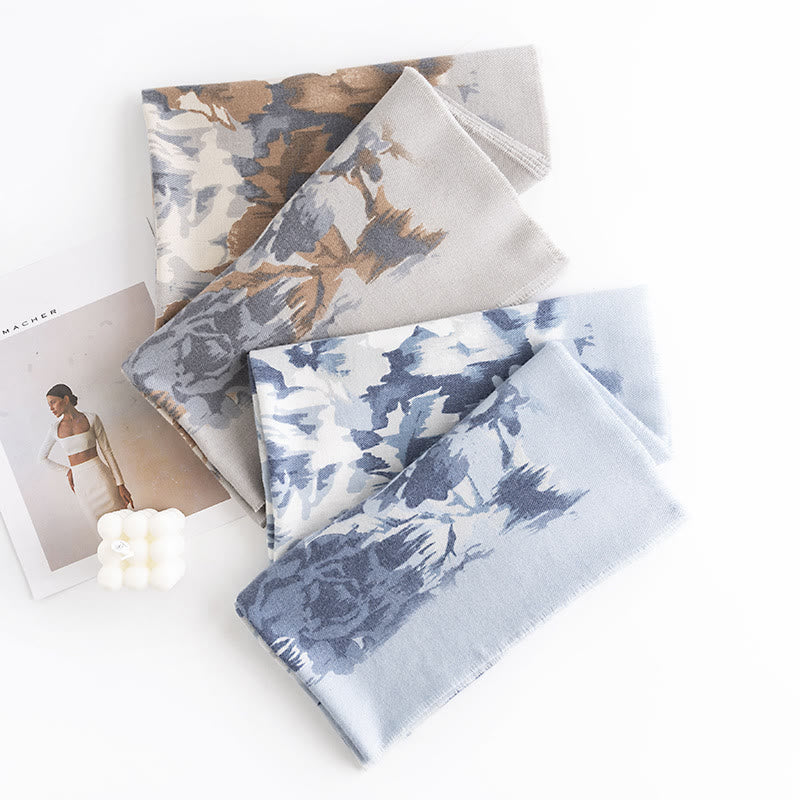 Buddha Stones Tybetański Szal Etniczny Retro Róża Nadruk Jesień Zima Przytulny Ciepły Szalik Otulacz - image 1