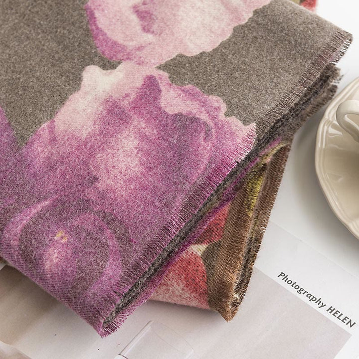 Buddha Stones Tybetański Szal Artystyczny Styl Hibiskus Syriacus Nadruk Jesień Zima Przytulny Ciepły Szalik Otulacz - image 22