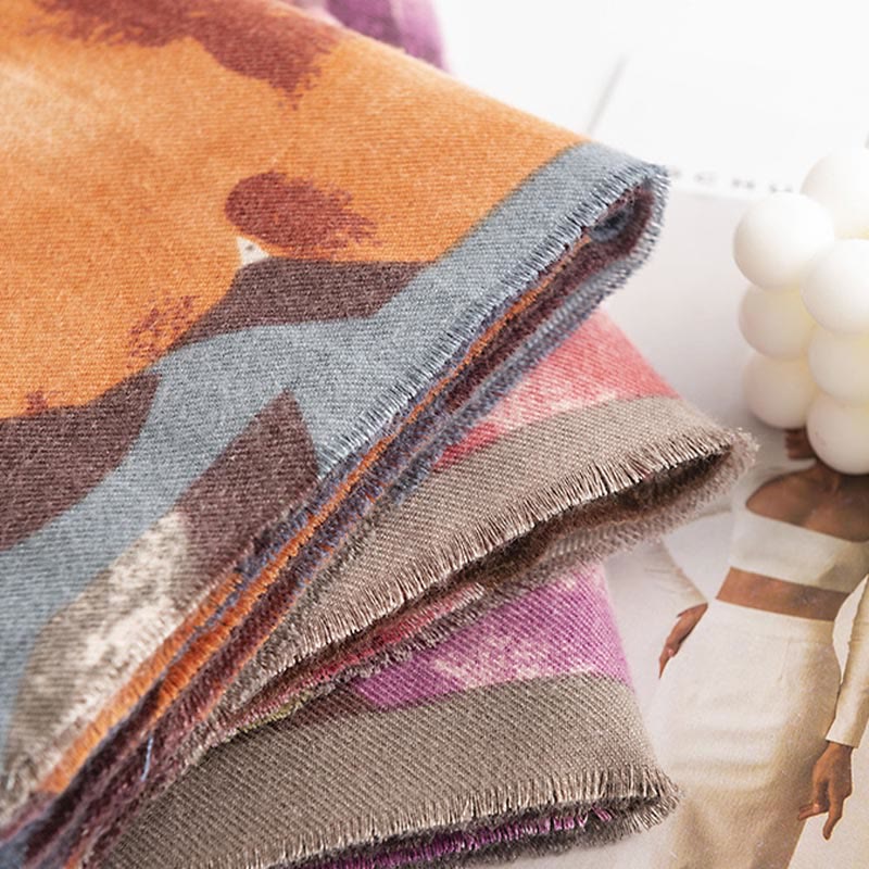 Buddha Stones Tybetański Szal Artystyczny Styl Hibiskus Syriacus Nadruk Jesień Zima Przytulny Ciepły Szalik Otulacz - image 21