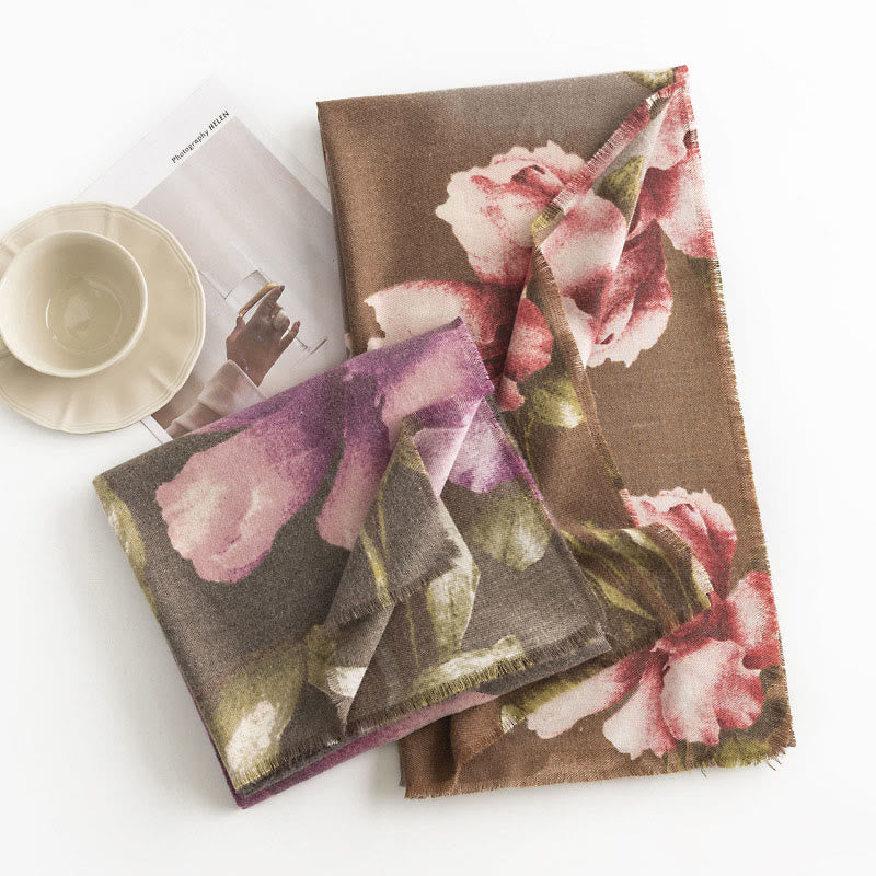 Buddha Stones Tybetański Szal Artystyczny Styl Hibiskus Syriacus Nadruk Jesień Zima Przytulny Ciepły Szalik Otulacz - image 10