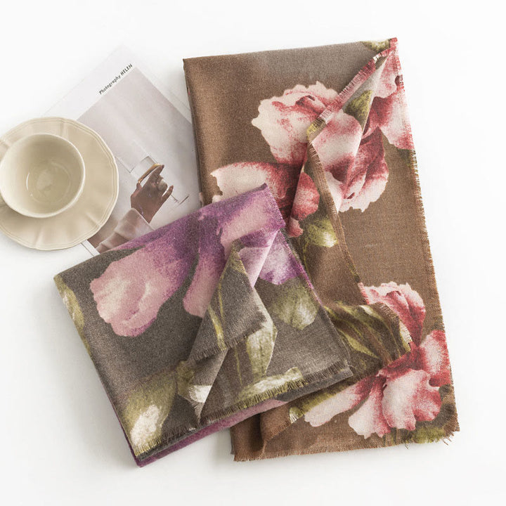 Buddha Stones Tybetański Szal Artystyczny Styl Hibiskus Syriacus Nadruk Jesień Zima Przytulny Ciepły Szalik Otulacz - image 10