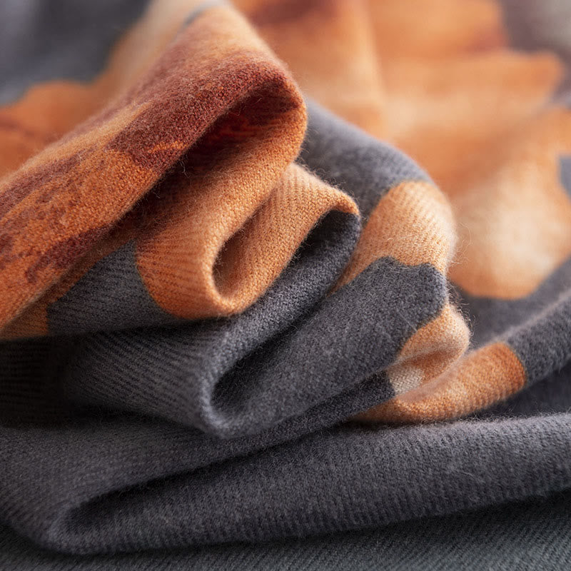 Buddha Stones Tybetański Szal Artystyczny Styl Hibiskus Syriacus Nadruk Jesień Zima Przytulny Ciepły Szalik Otulacz - image 3