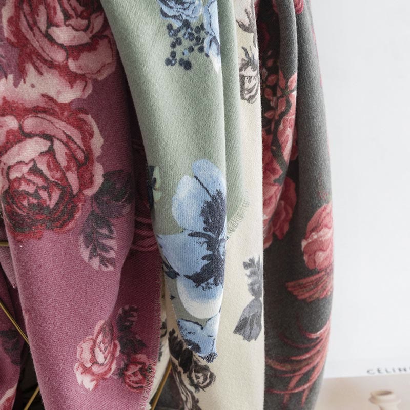 Buddha Stones Tybetański Szal Styl Ogrodowy Różany Kwiat Nadruk Jesień Zima Miękki Ciepły Szalik Otulacz - image 14