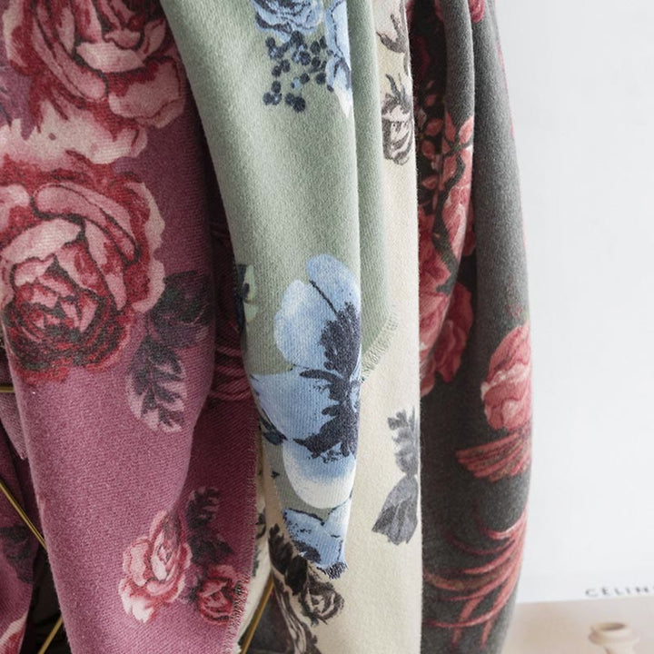 Buddha Stones Tybetański Szal Styl Ogrodowy Różany Kwiat Nadruk Jesień Zima Miękki Ciepły Szalik Otulacz - image 14