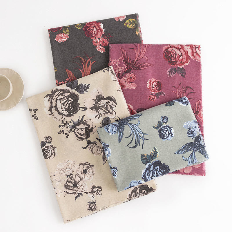 Buddha Stones Tybetański Szal Styl Ogrodowy Różany Kwiat Nadruk Jesień Zima Miękki Ciepły Szalik Otulacz - image 1