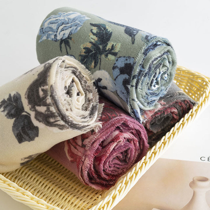 Buddha Stones Tybetański Szal Styl Ogrodowy Różany Kwiat Nadruk Jesień Zima Miękki Ciepły Szalik Otulacz - image 12