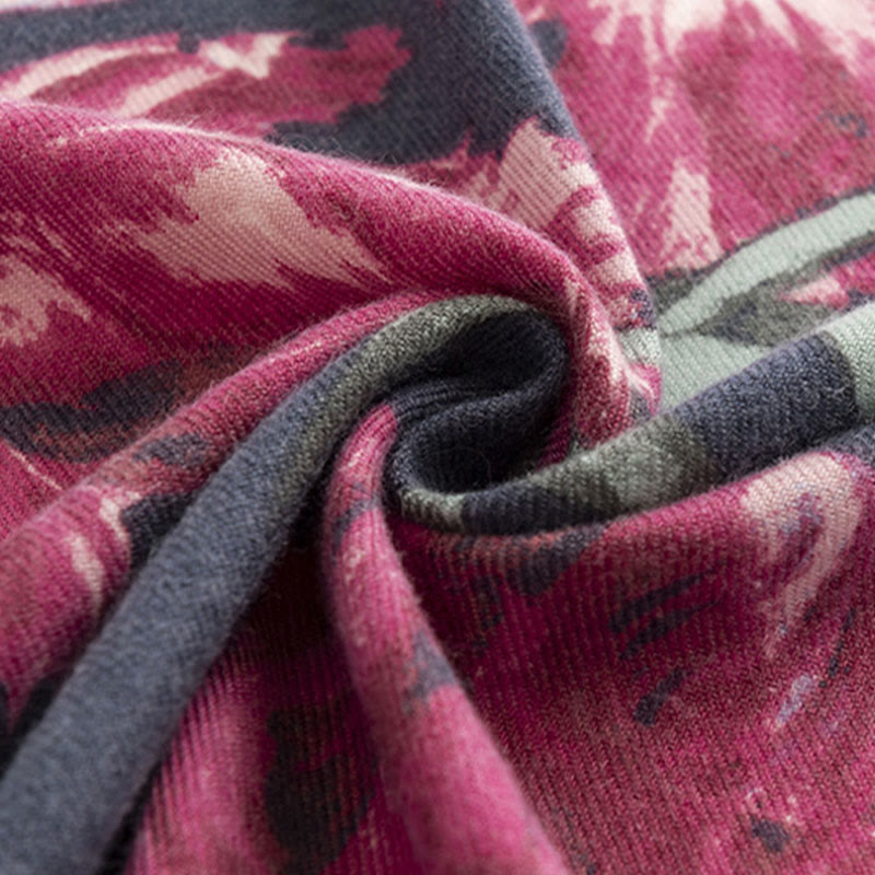 Buddha Stones Tybetański Szal Elegancki Kwiatowy Nadruk Jesień Zima Miękki Ciepły Szalik Otulacz - image 8